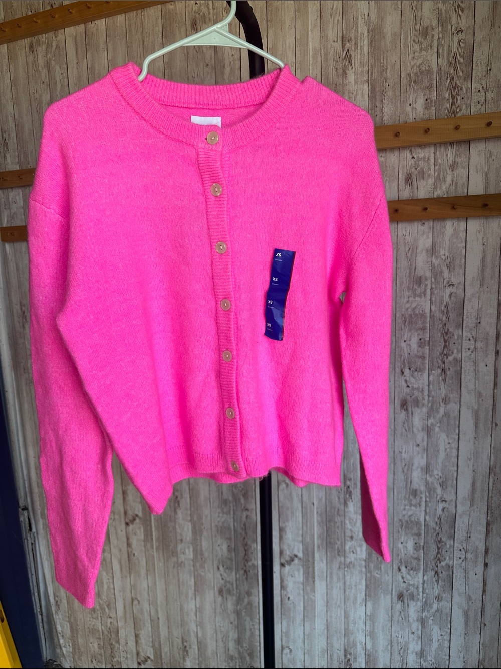 JoyLab Bright Pink Button-Front Crewneck Cardigan